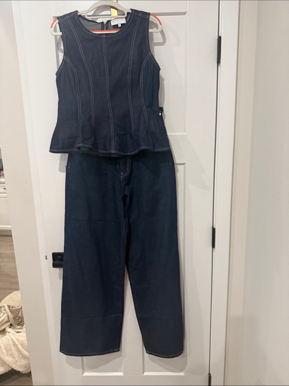 Women's Dark Blue Denim Wide-Leg Two piece outfit